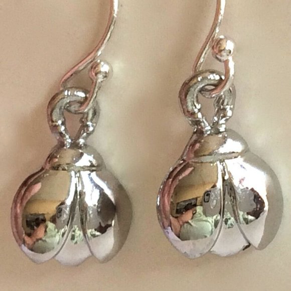 Ladybug Earrings Silver Plated Hypoallergenic Dainty Dangle Pierced Insect Bug - Picture 6 of 11